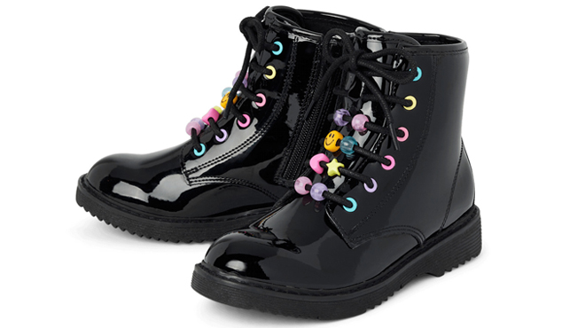 The Childrens Place Girls Beaded Lace Up Booties