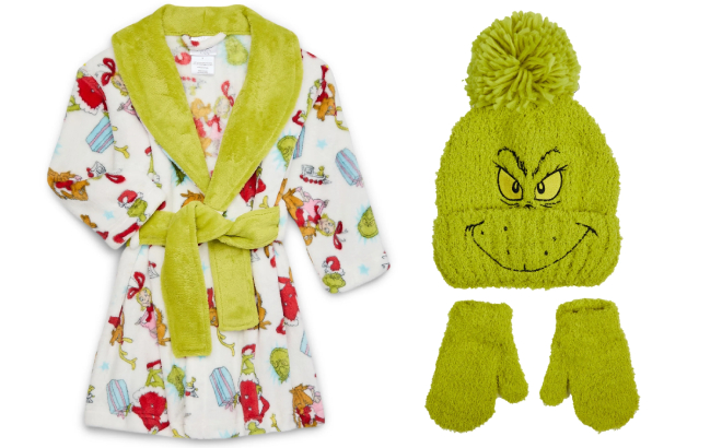 The Grinch Toddler Robe and Beanie and Mitten 2 Piece Set