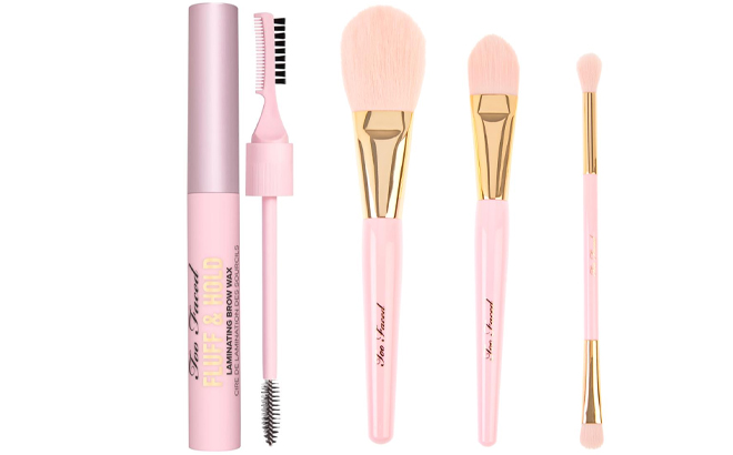 Too Faced Fluff Hold Laminating Brow Wax and Too Faced 3 piece Makeup Brush Set