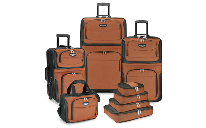 Travel Select Amsterdam Expandable Rolling Upright Luggage Orange 8 Piece Set