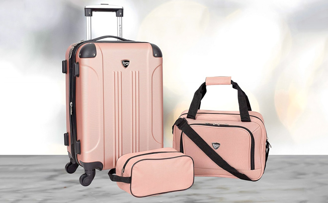 Travelers Club Chicago Hardside Expandable Spinner Luggage Rose Gold 3 Piece Set