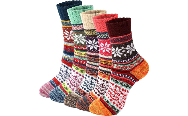 Trifabricy Womens Wool Socks 5 Pairs in Different Colors