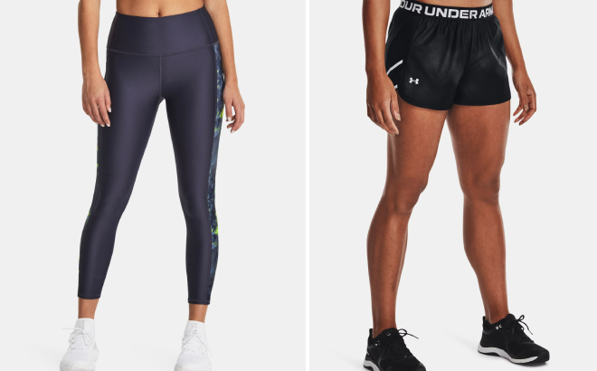 Under Armour Womens Printed Ankle Leggings and Play Up 2 0 Printed Shorts