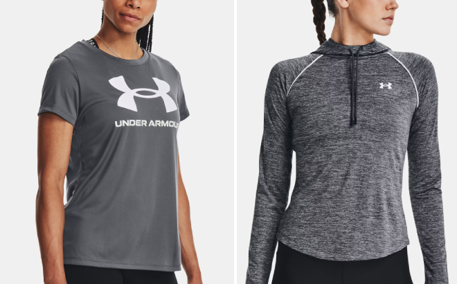 Under Armour Womens Velocity Graphic Big Logo Shirt and Wordmark Hoodie