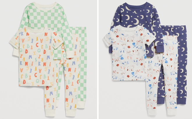 Unisex Snug Fit Pajama 4 Piece Set for Toddler Baby