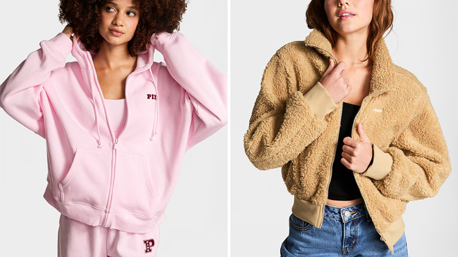 VS Pink Ivy Fleece Campus Full Zip Hoodie