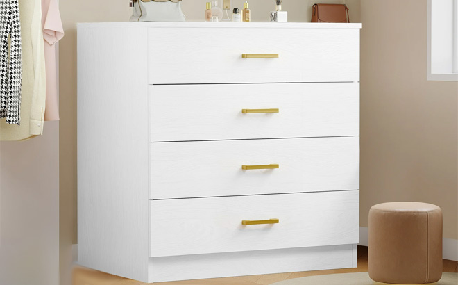 White 4 Drawer Wood Dresser