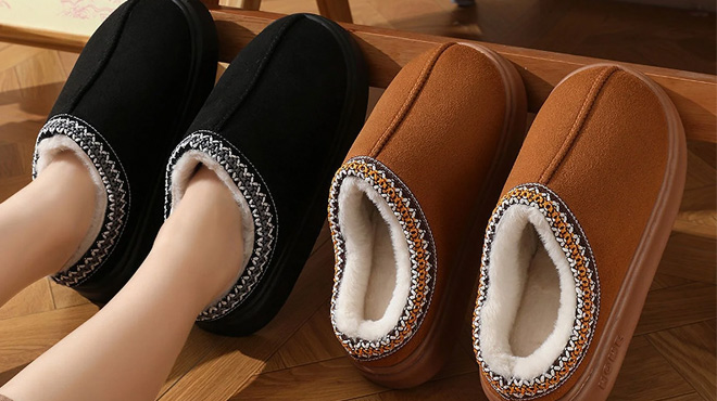 Womens Fuzzy Platform Slippers