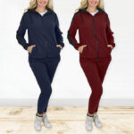 Womens Loose Fit Polar Fleece Hoodie Jogger Set in Navy and Burgundy Colors