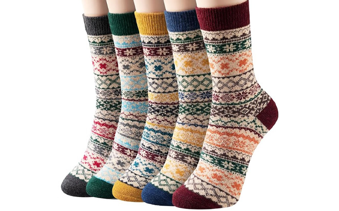 Wool Socks 5 Pairs on a White Background