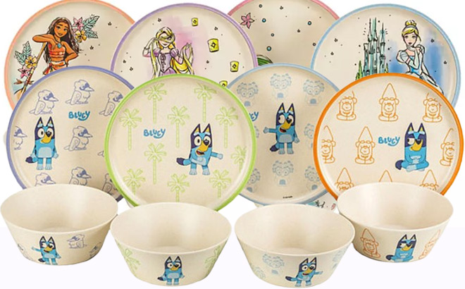 Zak Designs 8 Piece Bamboo Melamine Kids Dinnerware Sets