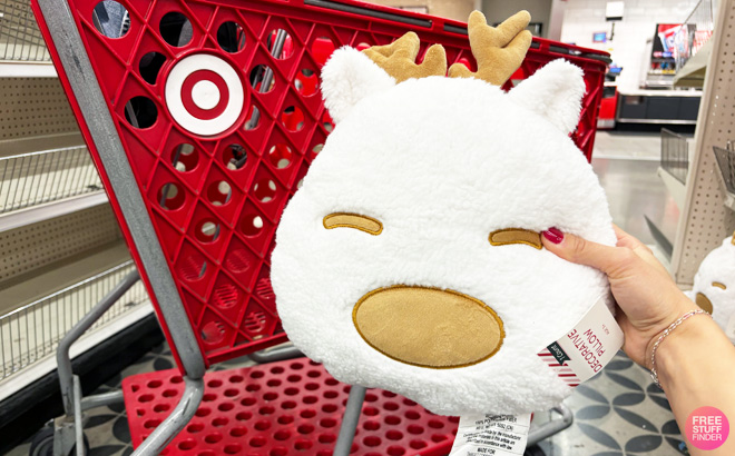 a Person Holding Christmas Reindeer Pillow