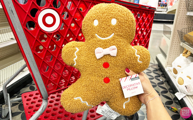 a Person Holding Gingerbread Man Pillow