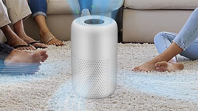 an Air Purifier in a Room on the Carpet