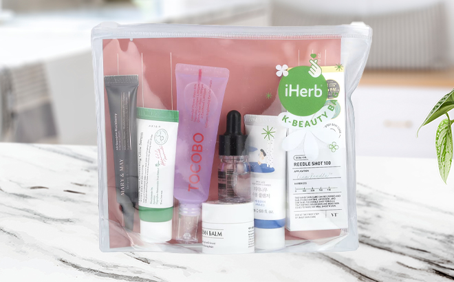 iHerb Korean Beauty Skincare 8 Piece Set on a Counter