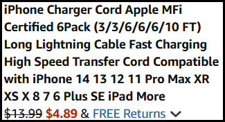 iPhone Charger Cable 6 Pack Order Summary