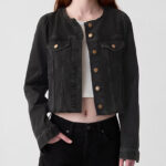 1 Gap Collarless Cropped Icon Denim Jacket