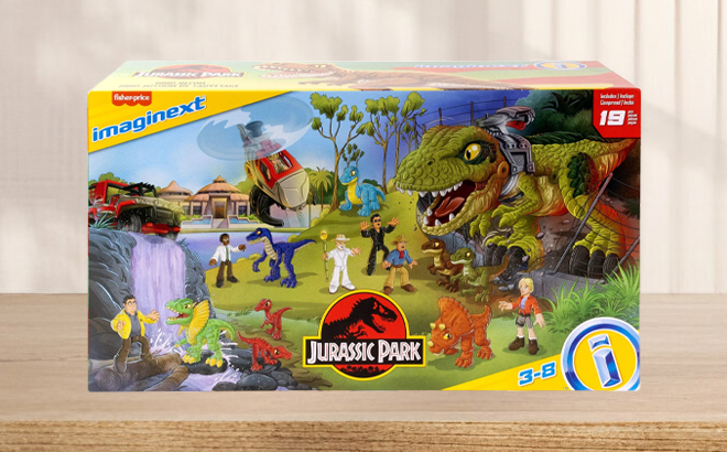 19 Piece Imaginext Jurassic World Playset Box on a Table