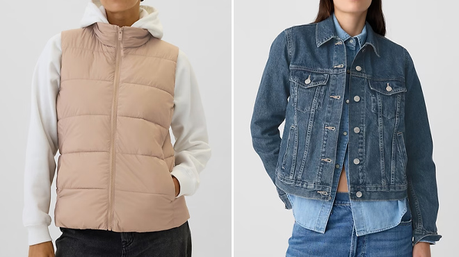 2 GAP Factory Womens Puffer Vest and Denim Jacket