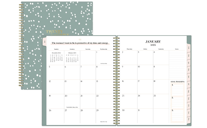 2025 Weekly and Monthly Planner in Polka Dot Green