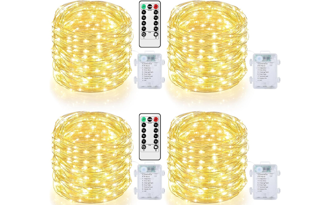 4 Pack 40FT 120LED Fairy Lights Battery Operated with Remote Timer