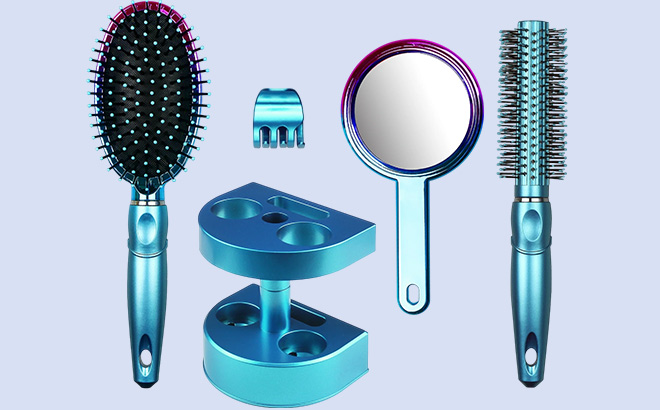 5 Piece Hairbrush Set in Blue