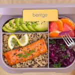 A Bentgo Lunch Box in Orchid Color with Food in it