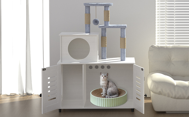 A Cat Using the EasyCom Litter Box Enclosure