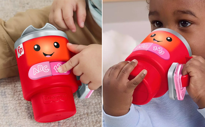 A Child Holding the Fisher Price Laugh Learn Red Coffee Cup