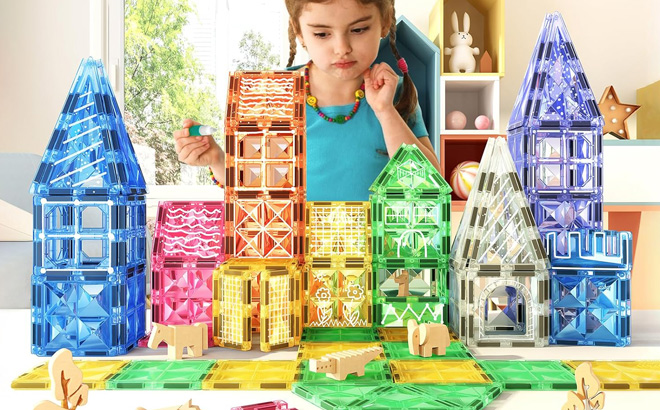 A Child Playing with Soyee Magnetic Tiles