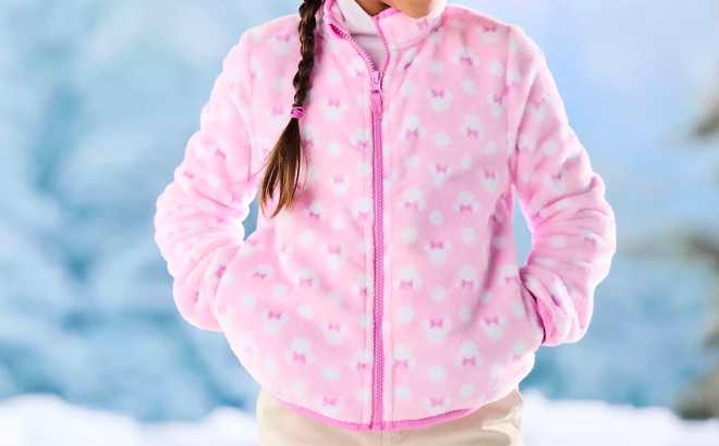 A Girl Wearing Disney Minnie Mouse Zip Fleece Jacket