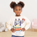 A Kid is Wearing Bluey Toddler Crewneck Sweatshirt