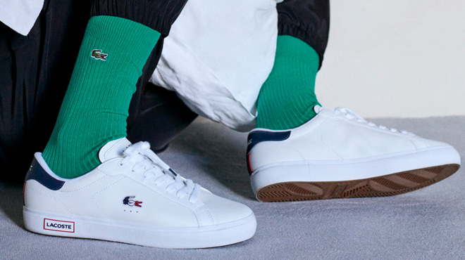 A Man Wearing Lacoste Powercourt Leather Sneakers