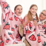 A Mother and Daughter Wearing a Strawberry Blanket Hoodie