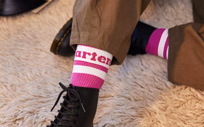 A Person Wearing Dr Martens Athletic Logo Organic Cotton Blend Socks