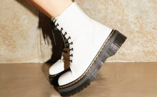 A Person Wearing Dr Martens Jadon Boot Smooth Leather Platforms