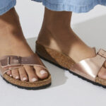 A Person Wearing the Birkenstock Madrid Metallic Sandals