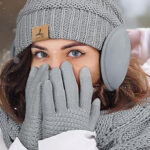 A Person Wearing the Winter Hat Scarf Gloves and Ear Warmer Set