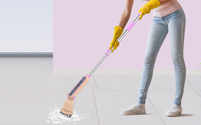 A Woman Cleaning the Floor with the Ulcreigo 7 in 1 Electric Spin Scrubber