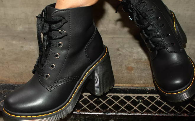 A Woman Wearing Dr. Martens Jesy Platform Chelsea Boots