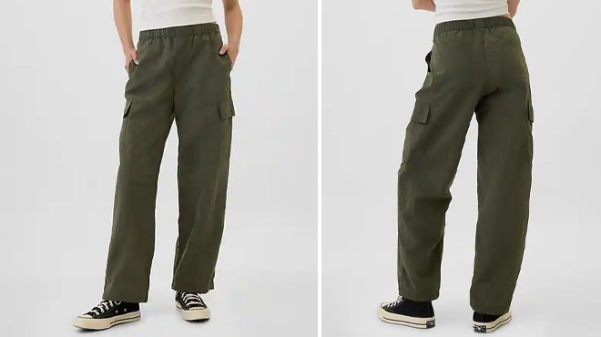 A Woman Wearing GAP Factory Parachute Cargo Pants