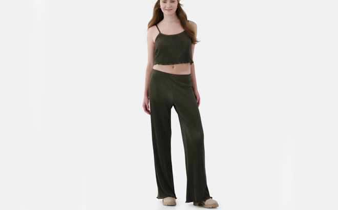 A lady wearing a No Boundaries Cami Pant Set