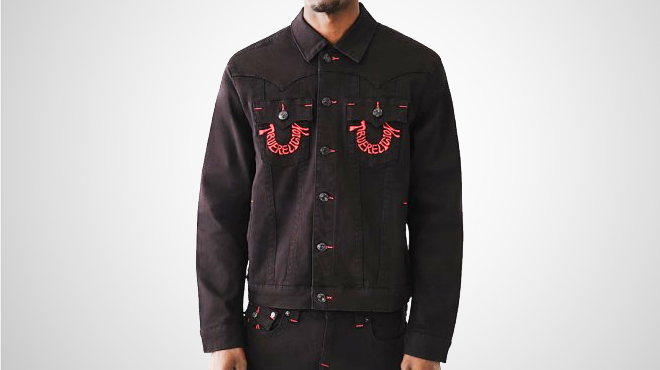 A person wearing True Religion Embroidered Horseshoe Jacket