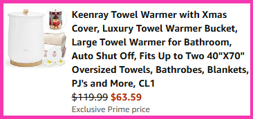 A screen grab of the checkout page showing the final price for the purchase of Keenray Towel Warmer