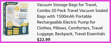 A screen shot of the checkout page for Z Zonoma Vacuum Storage Bags 20 pk