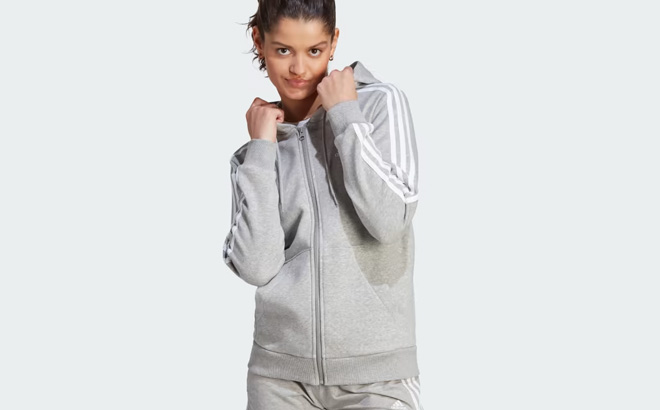 Adidas Essentials 3 Stripes Full Zip Fleece Hoodie