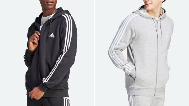 Adidas Mens Fleece 3 Stripes Full Zip Hoodie