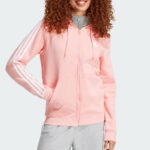 Adidas Womens Essentials 3 Stripes Full Zip Fleece Hoodie