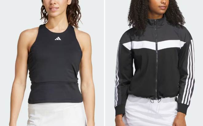 Adidas Womens Tennis Mid Length Y Tank Top and Ultimate365 Twistknit Jacket