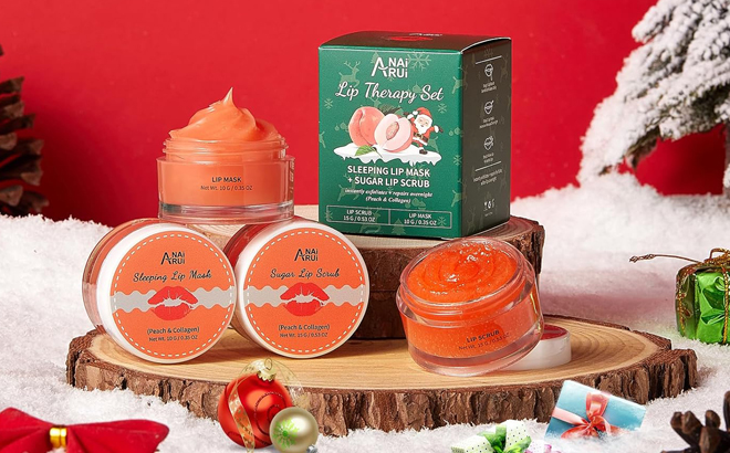 Anai Rui Peach Lip Mask Scrub Sets on a Table